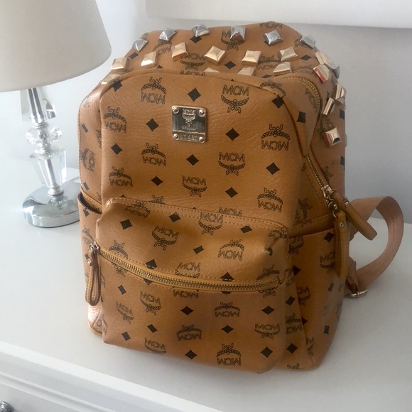 MCM Tan Leather Logo Backpack - Picture 8 of 10